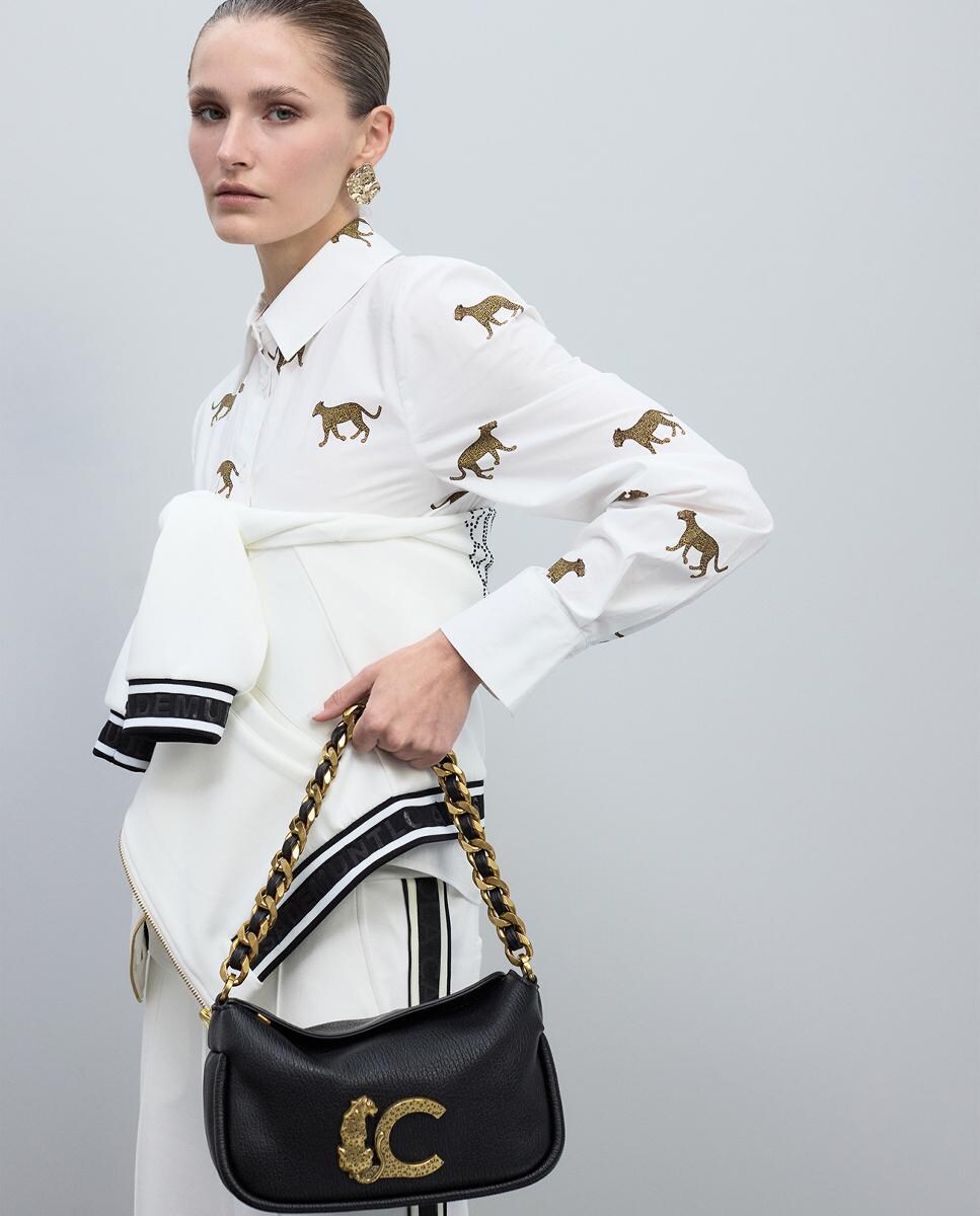 Mala a Tiracolo LC com Animal Print Preto-11