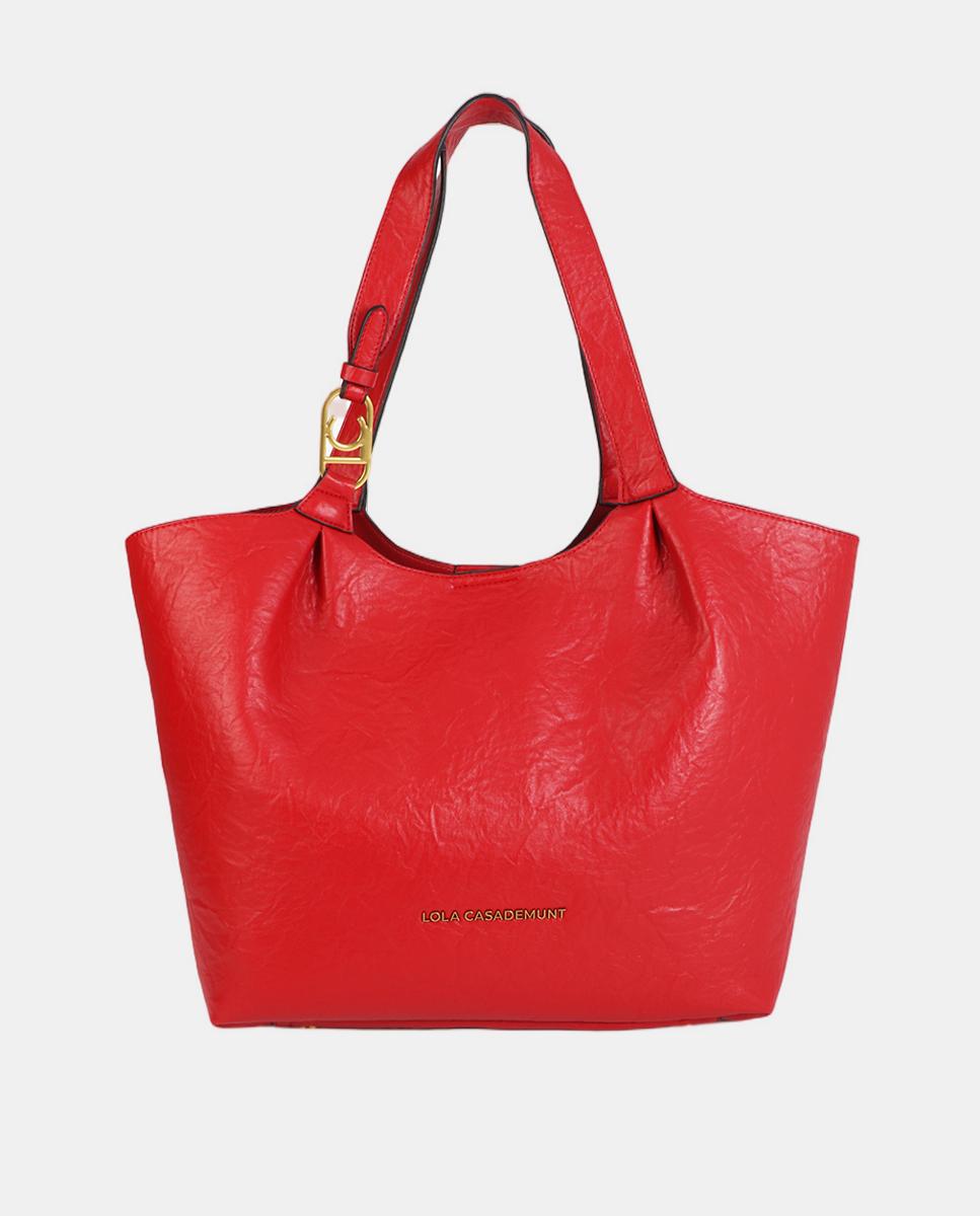 Mala Shopper com Pregas e Logótipo na Alça Vermelho-1