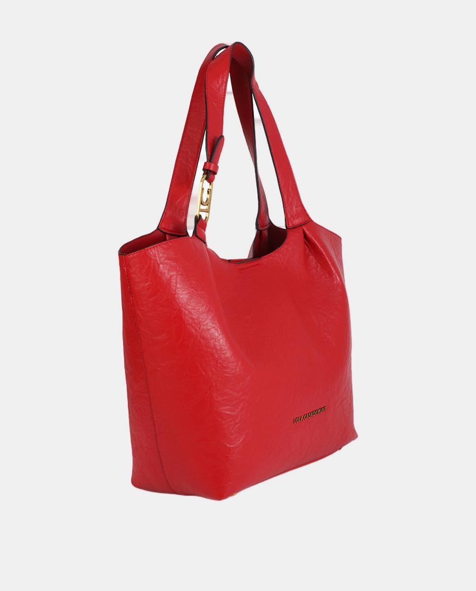 Mala Shopper com Pregas e Logótipo na Alça Vermelho-2
