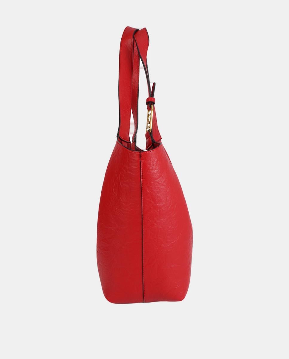 Mala Shopper com Pregas e Logótipo na Alça Vermelho-3