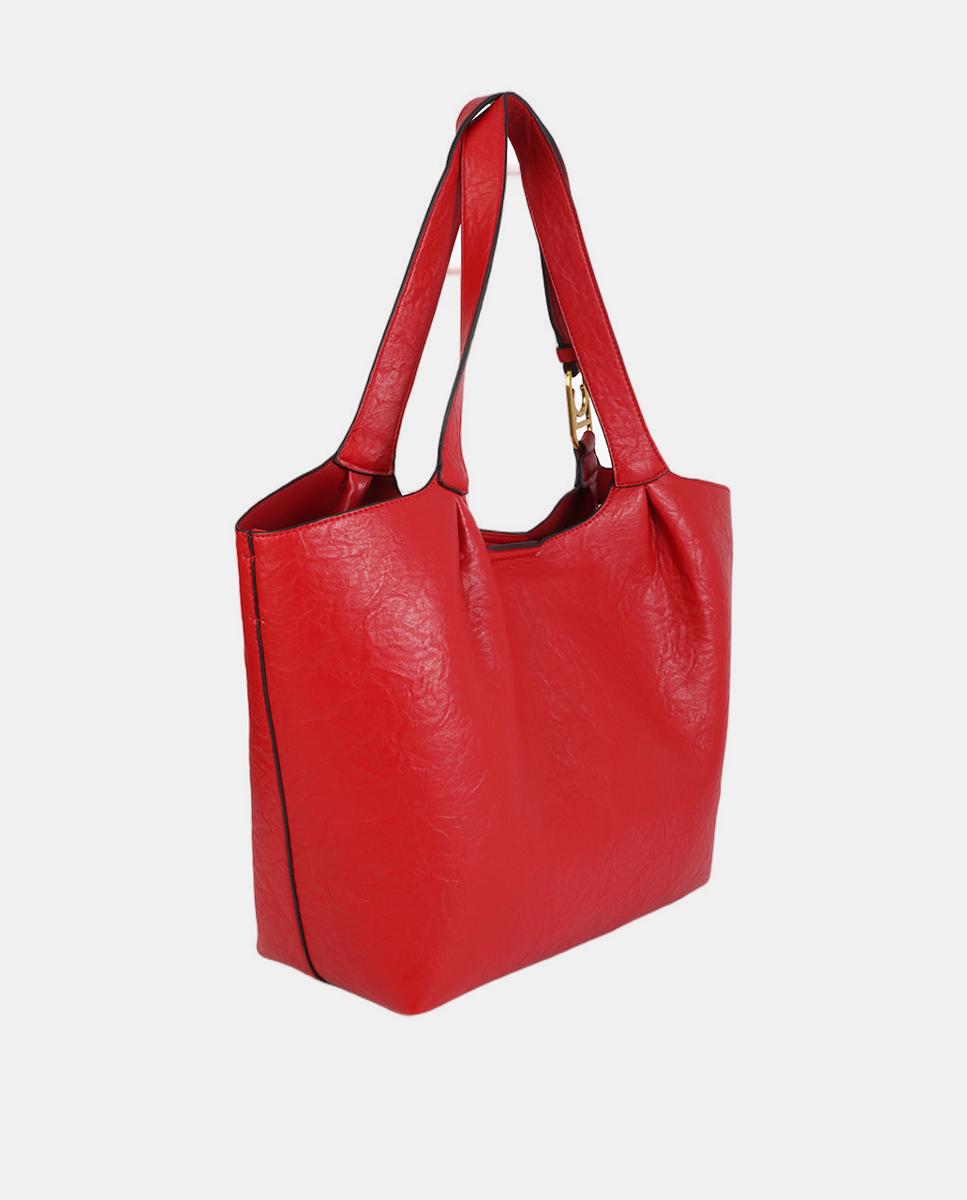 Mala Shopper com Pregas e Logótipo na Alça Vermelho-4