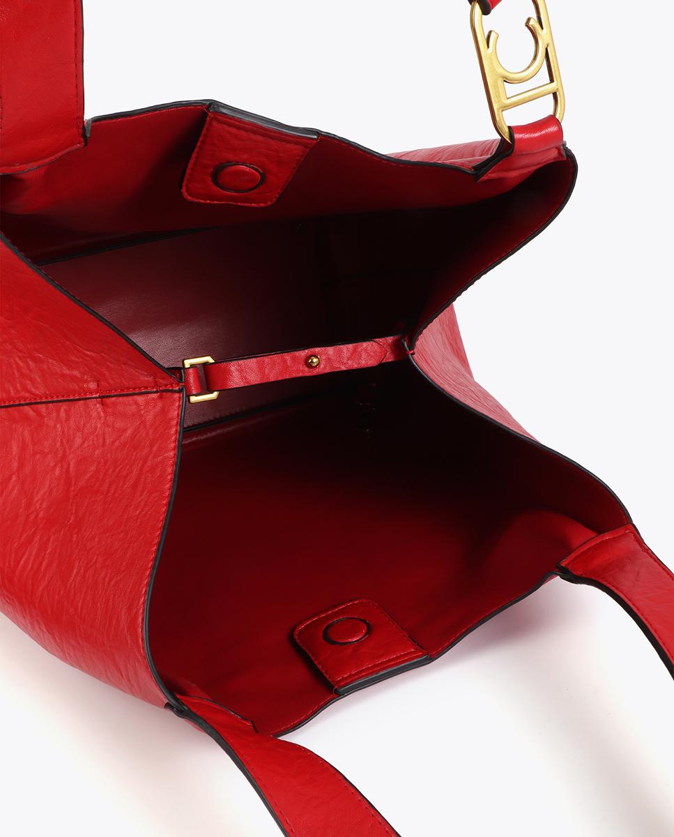 Mala Shopper com Pregas e Logótipo na Alça Vermelho-5