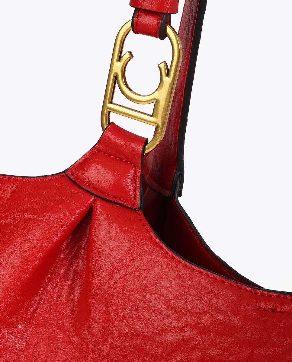 Mala Shopper com Pregas e Logótipo na Alça Vermelho-7