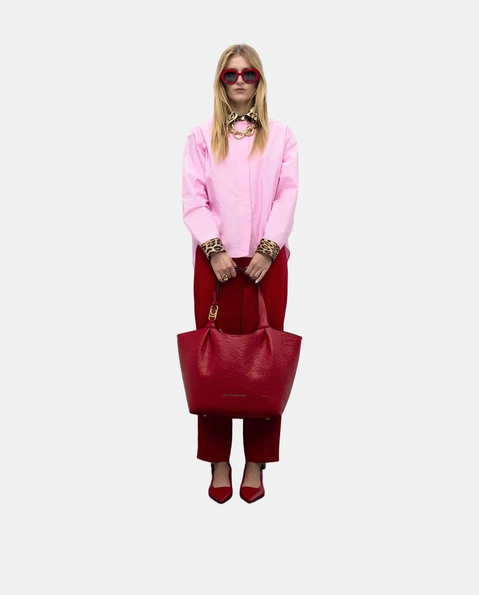 Mala Shopper com Pregas e Logótipo na Alça Vermelho-8