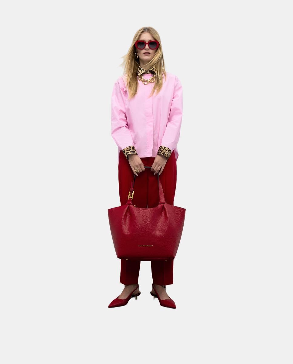 Mala Shopper com Pregas e Logótipo na Alça Vermelho-9