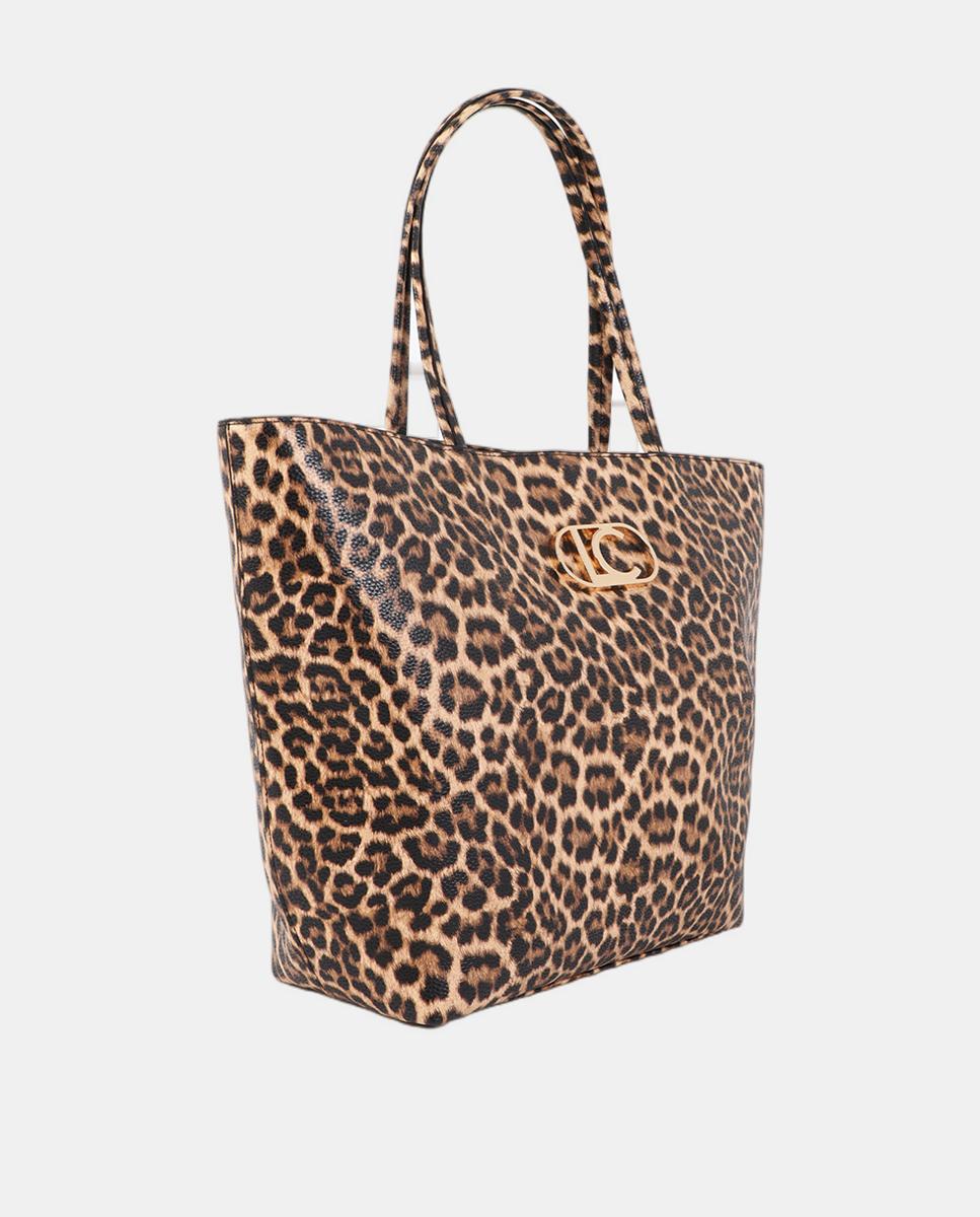 Mala Shopper Básica com Animal Print de Leopardo Castanho-escuro-2
