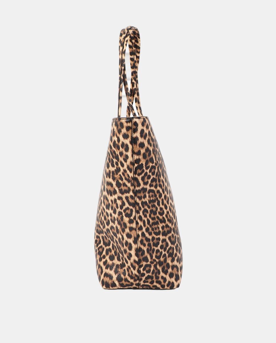 Mala Shopper Básica com Animal Print de Leopardo Castanho-escuro-3
