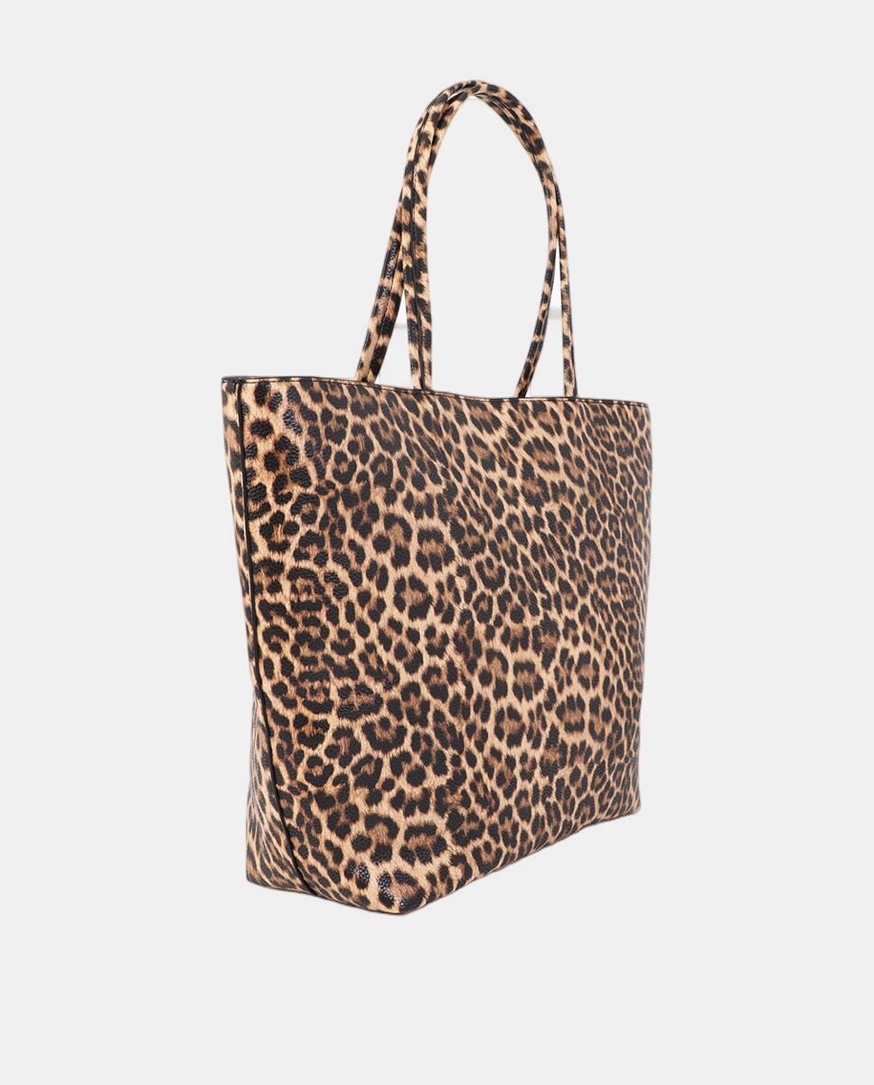 Mala Shopper Básica com Animal Print de Leopardo Castanho-escuro-4