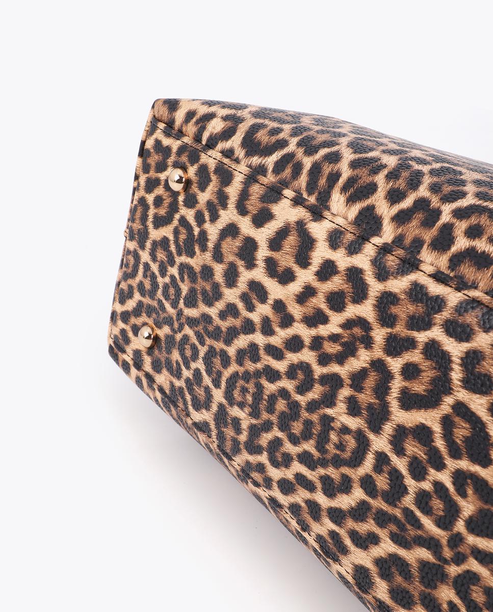 Mala Shopper Básica com Animal Print de Leopardo Castanho-escuro-6