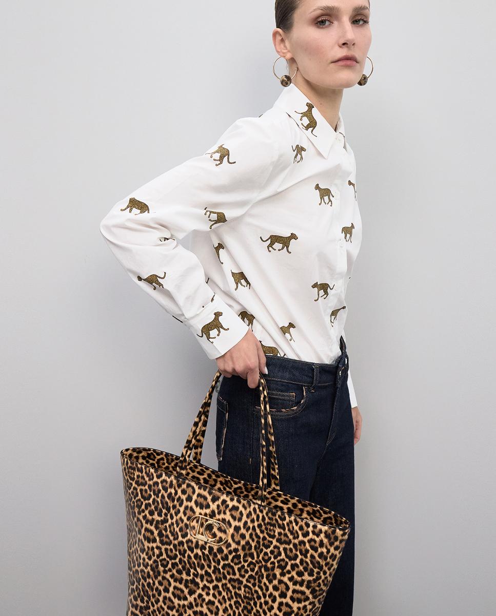 Mala Shopper Básica com Animal Print de Leopardo Castanho-escuro-10