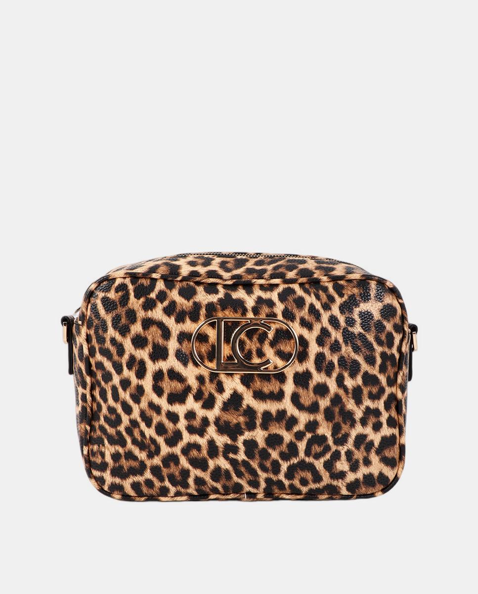 Mala a Tiracolo Básica com Animal Print de Leopardo Castanho-escuro-1
