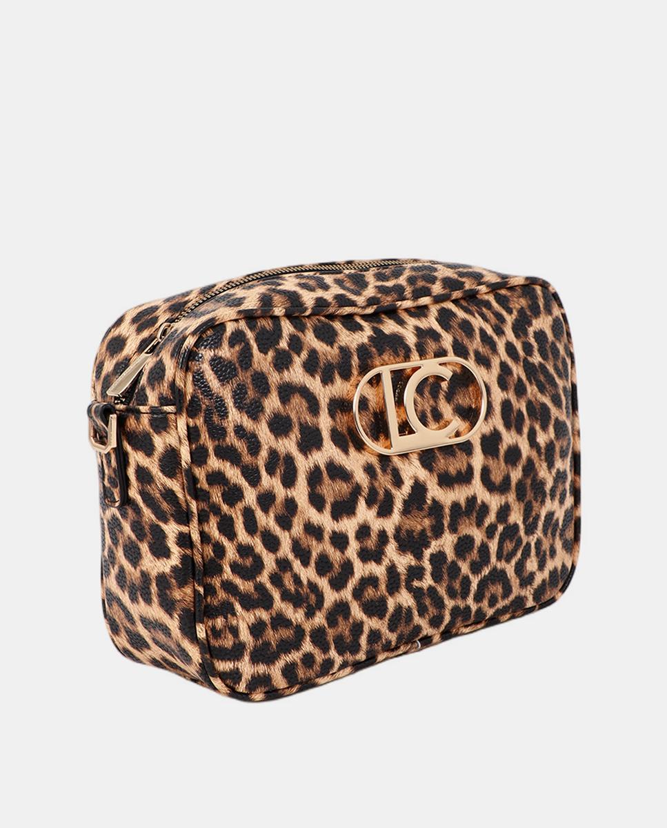 Mala a Tiracolo Básica com Animal Print de Leopardo Castanho-escuro-4