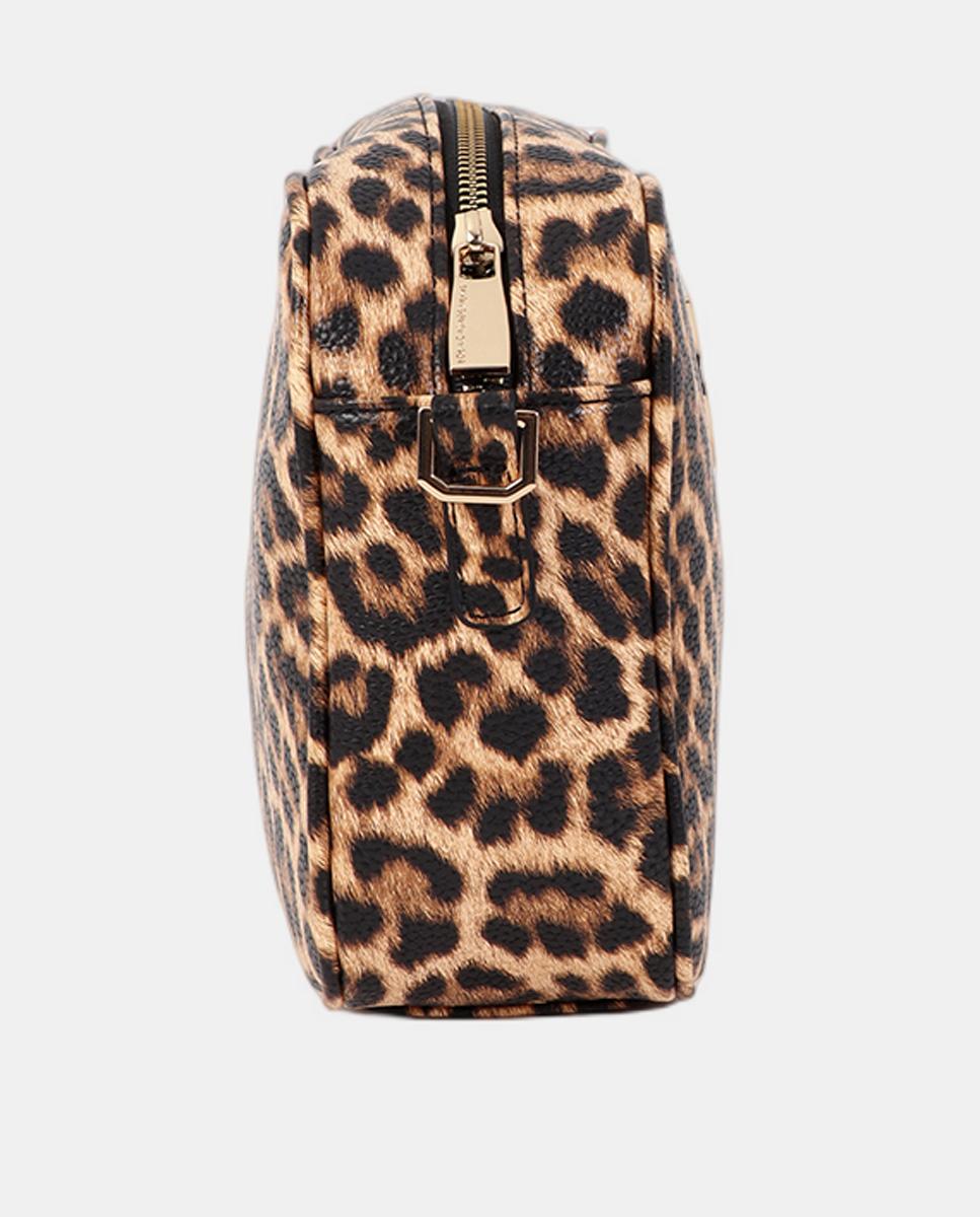 Mala a Tiracolo Básica com Animal Print de Leopardo Castanho-escuro-5