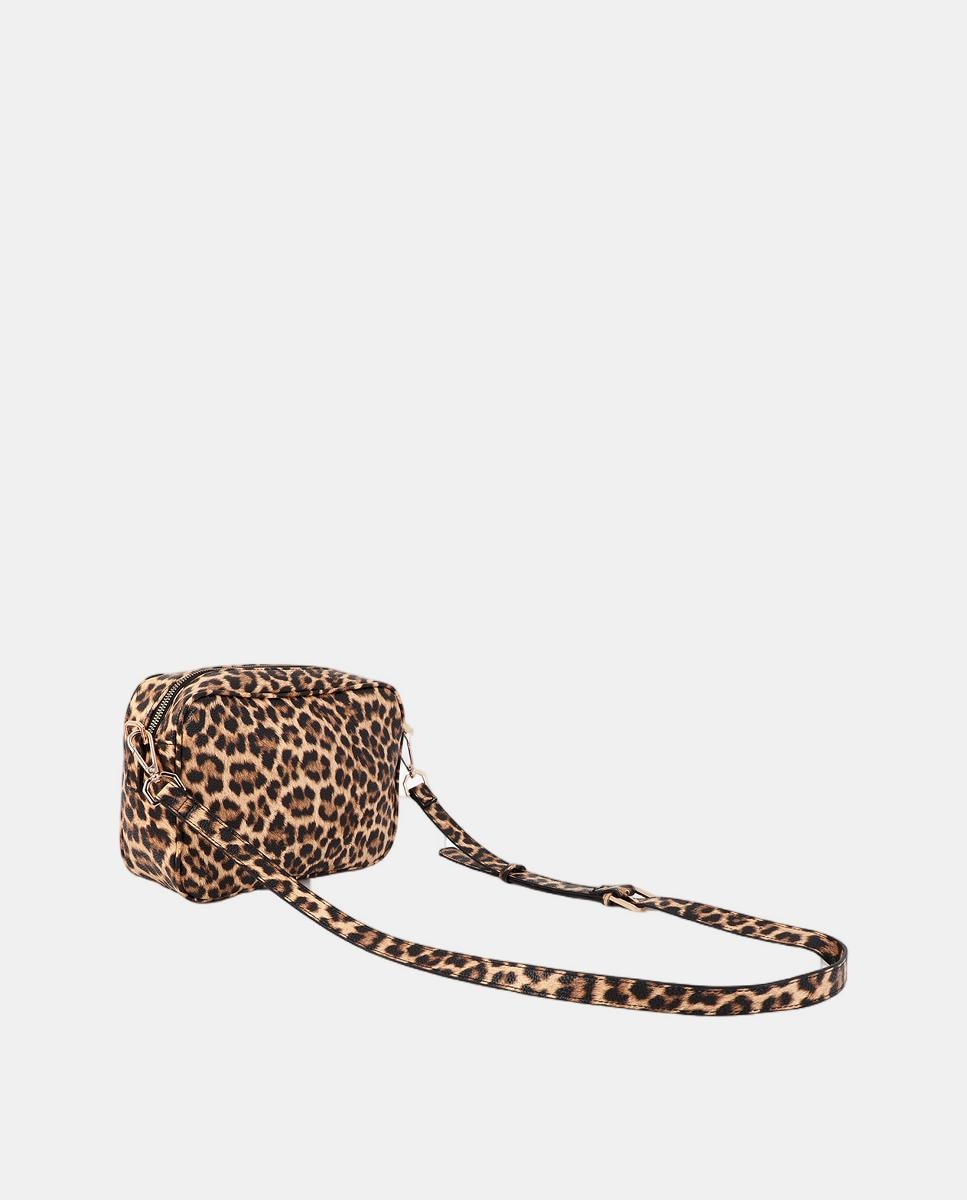 Mala a Tiracolo Básica com Animal Print de Leopardo Castanho-escuro-6