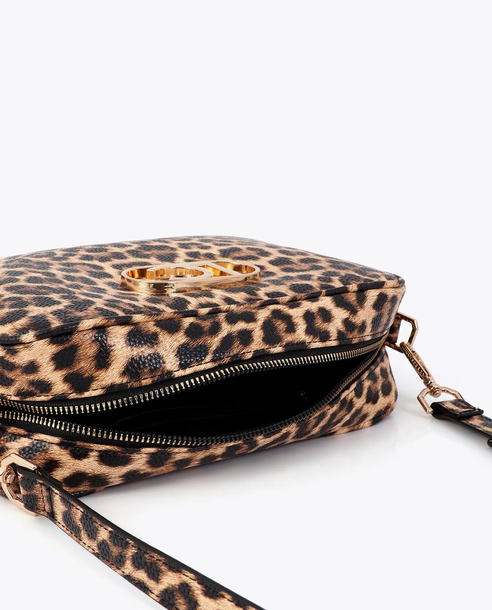 Mala a Tiracolo Básica com Animal Print de Leopardo Castanho-escuro-7
