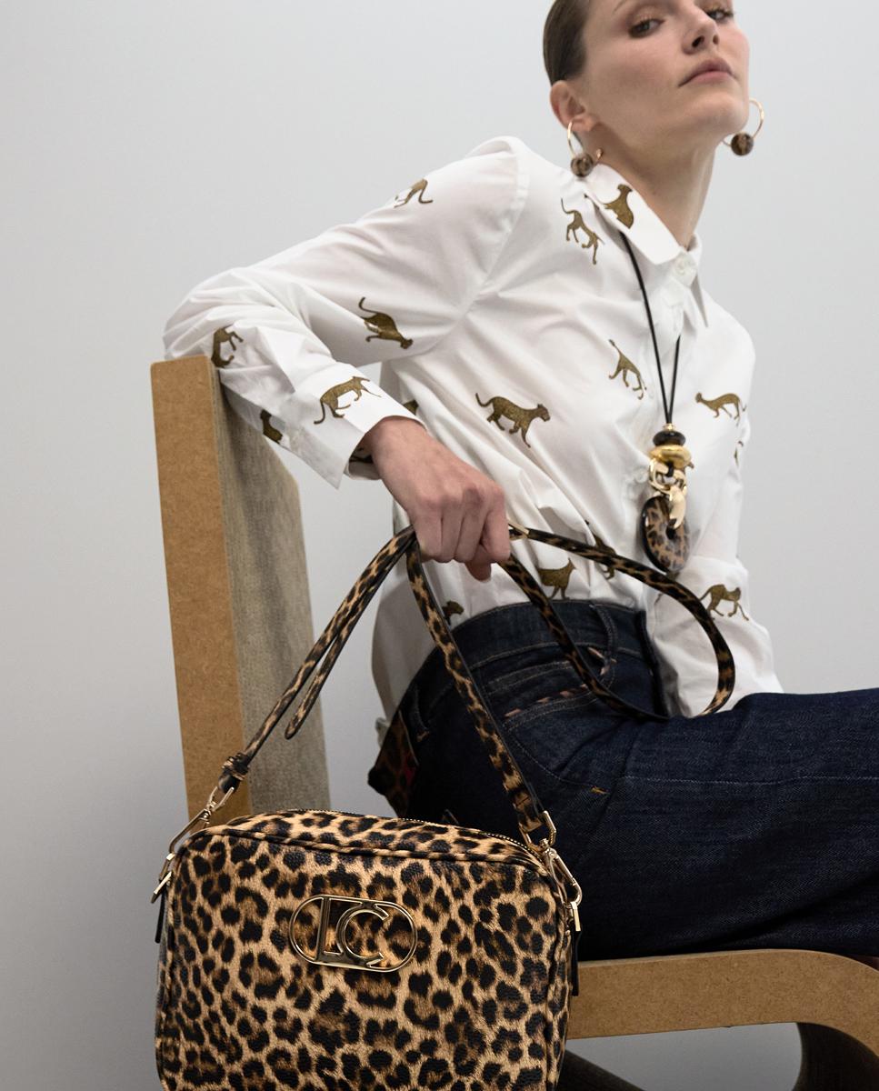 Mala a Tiracolo Básica com Animal Print de Leopardo Castanho-escuro-9