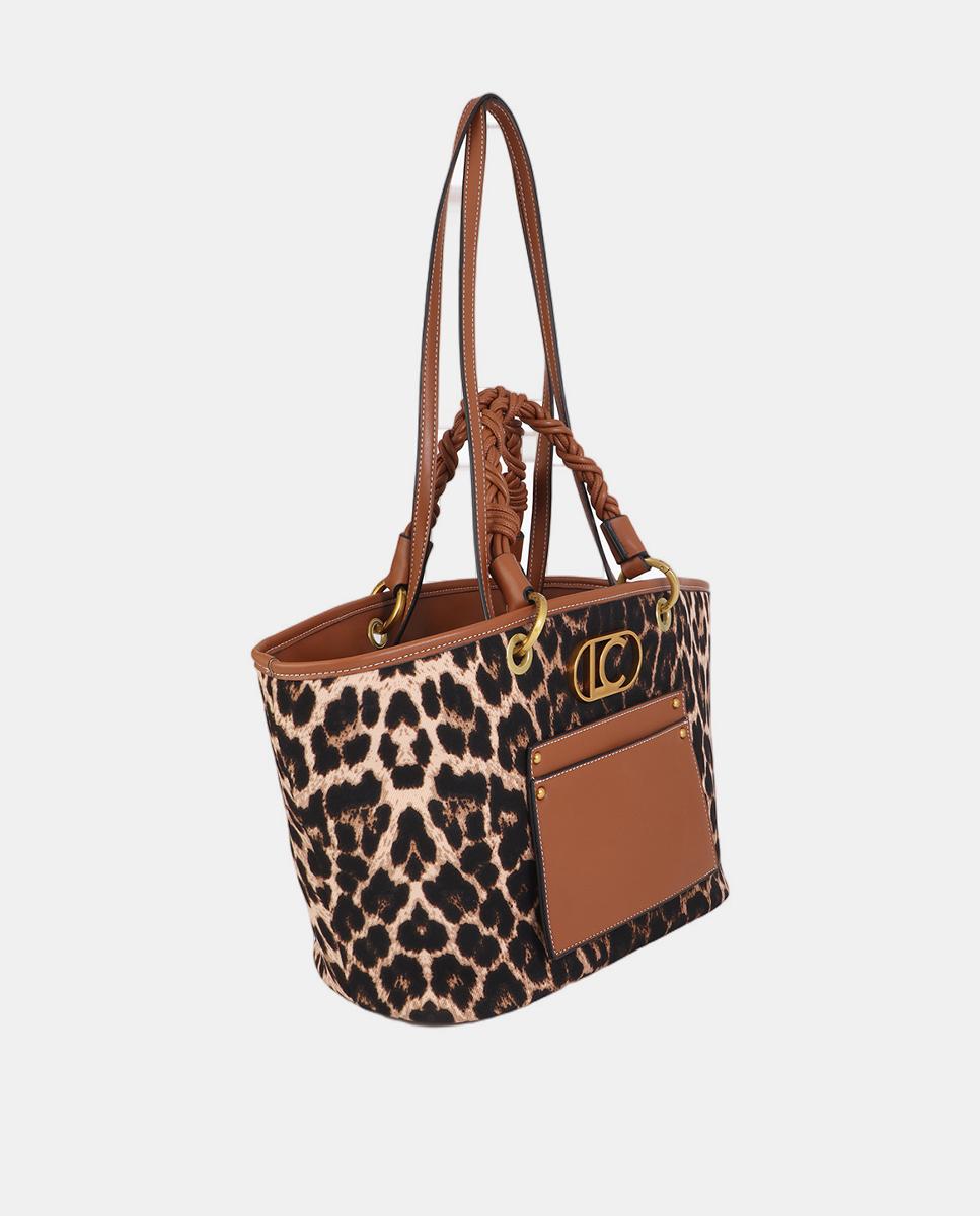 Mala Shopper com Animal Print de Leopardo Castanho-escuro-2