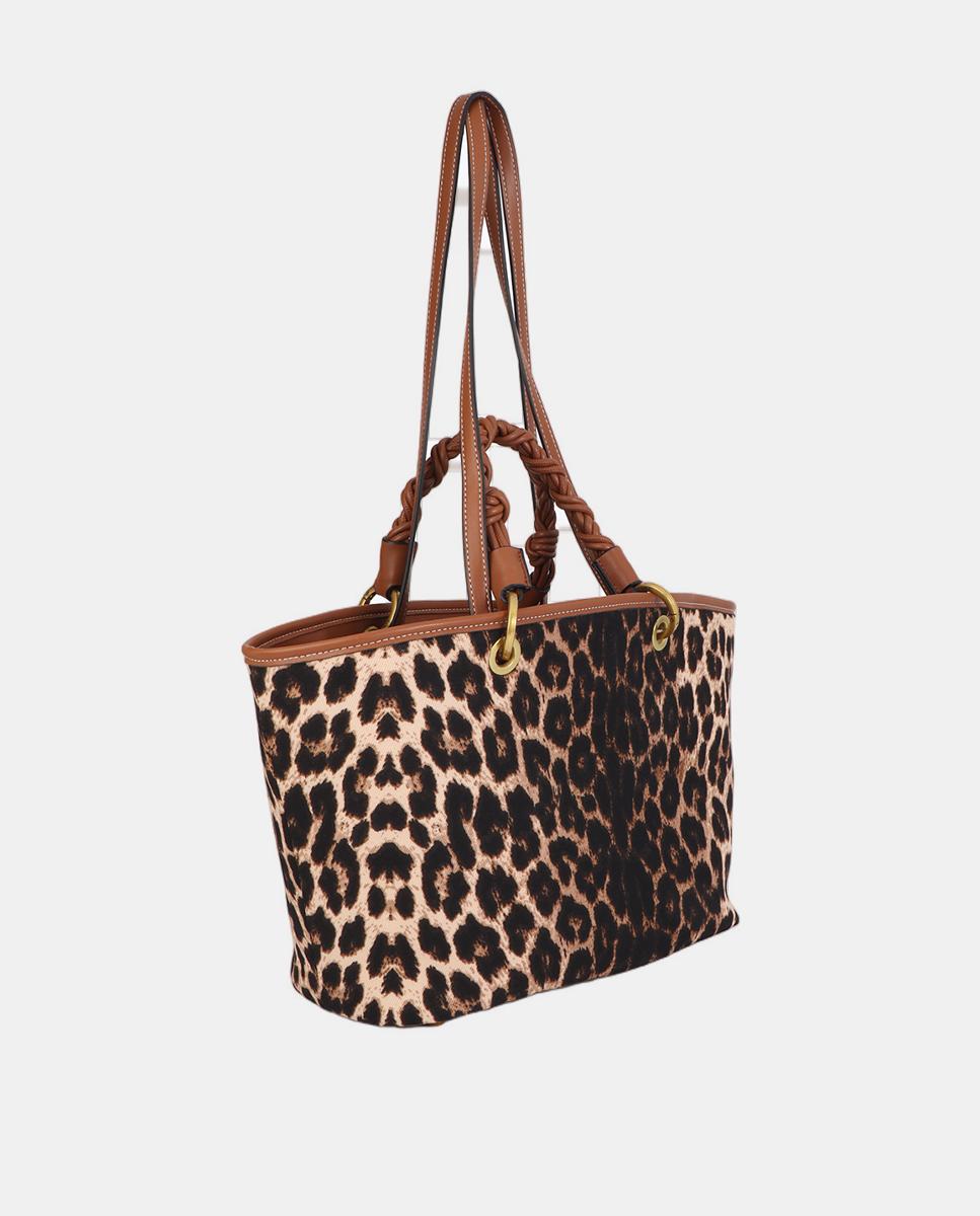 Mala Shopper com Animal Print de Leopardo Castanho-escuro-4