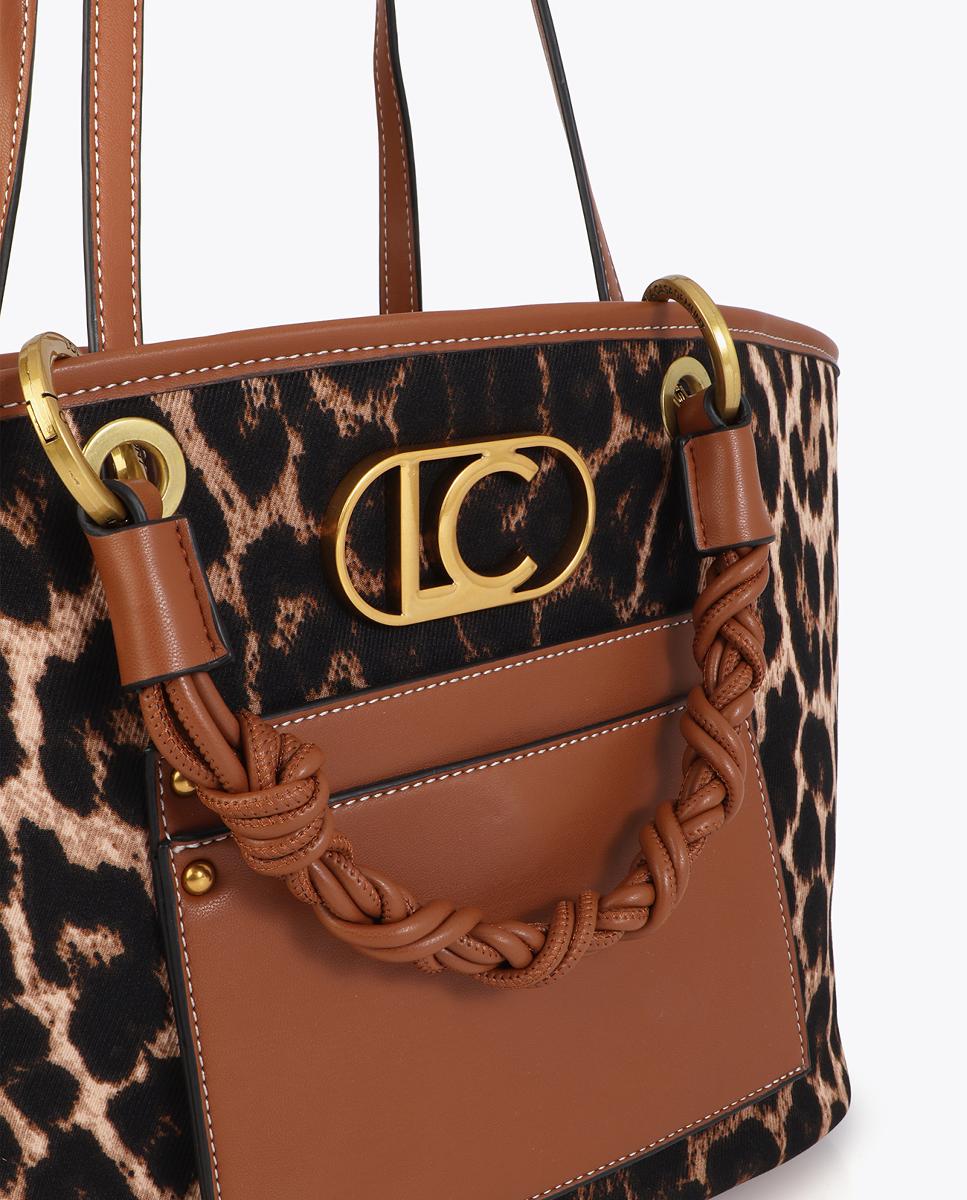 Mala Shopper com Animal Print de Leopardo Castanho-escuro-6