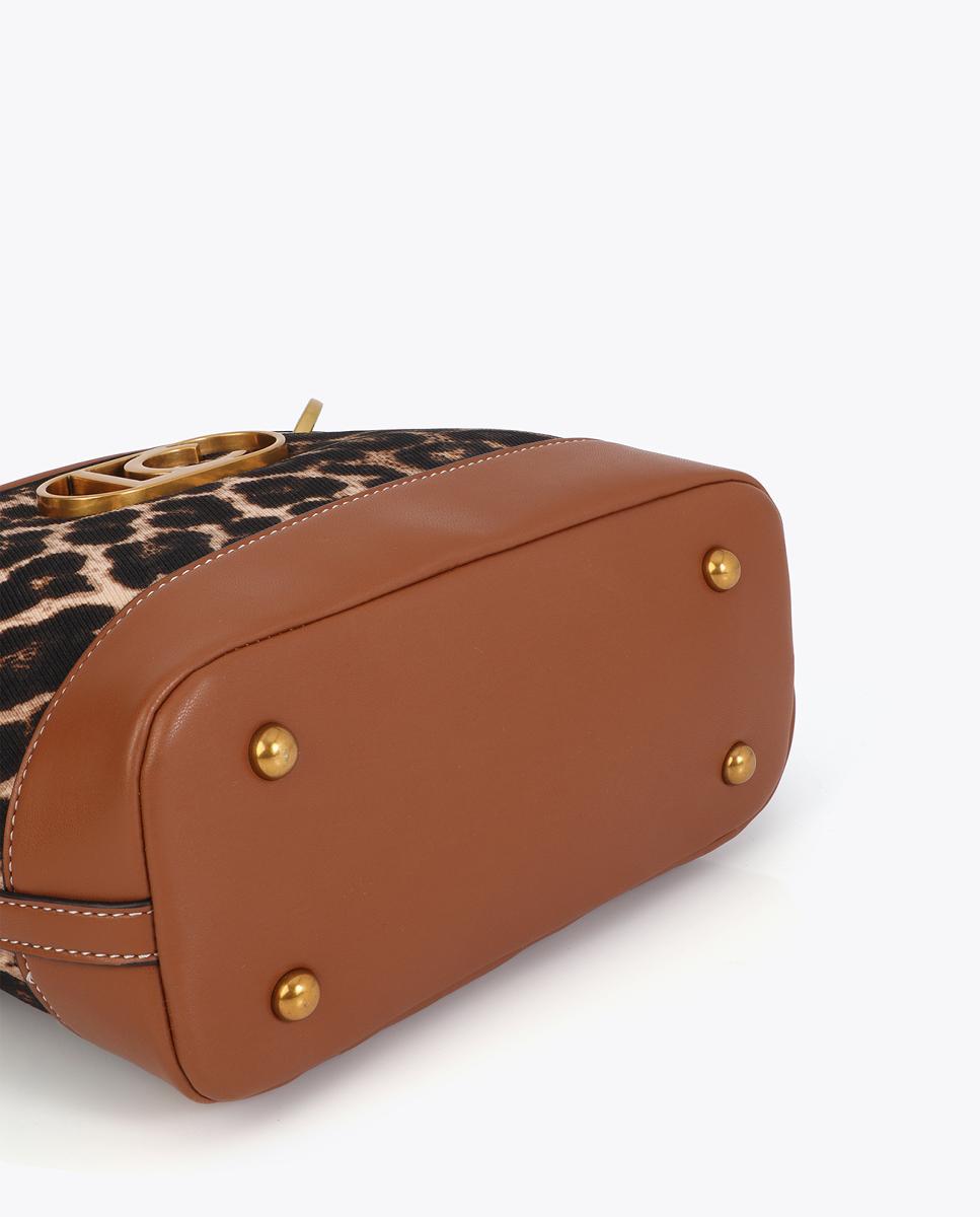 Mini Cesta com Animal Print de Leopardo e Efeito de Pele Castanho-escuro-10