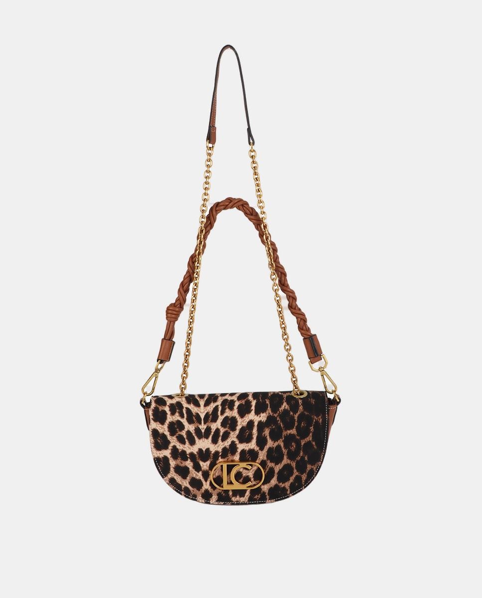 Imagem 0 de Mala Meia-Lua com Animal Print de Leopardo e Efeito de Pele