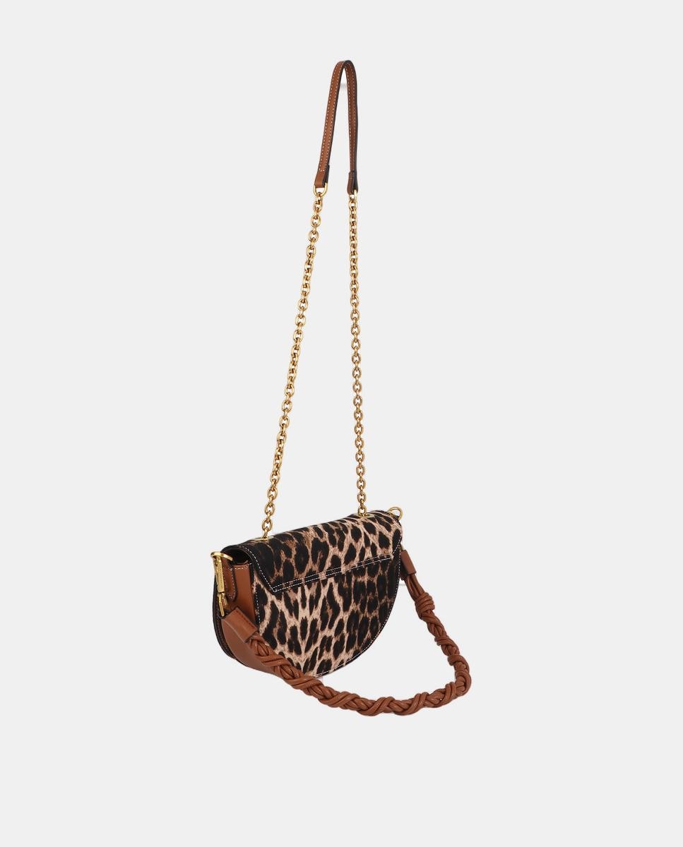 Mala Meia-Lua com Animal Print de Leopardo e Efeito de Pele Castanho-escuro-4