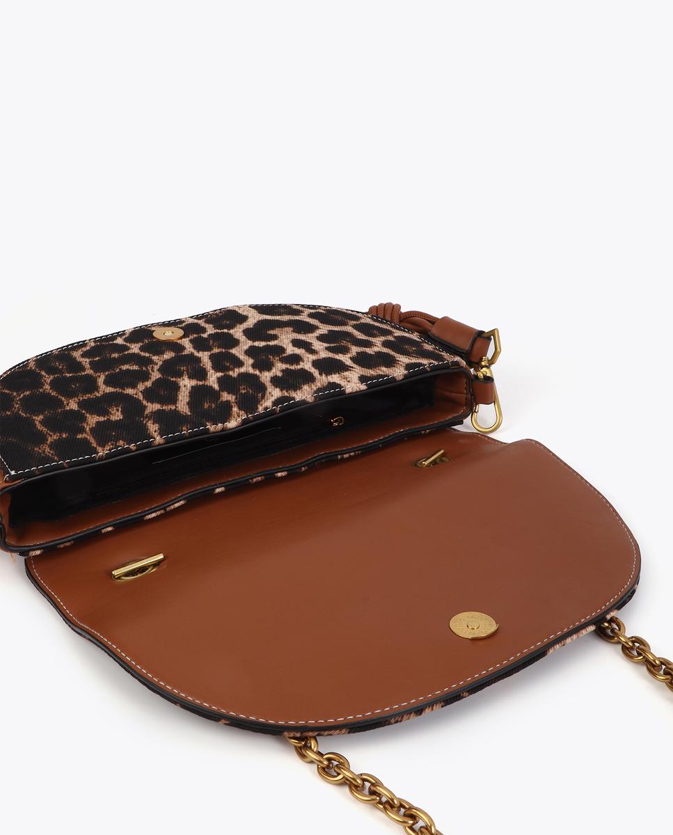 Mala Meia-Lua com Animal Print de Leopardo e Efeito de Pele Castanho-escuro-5