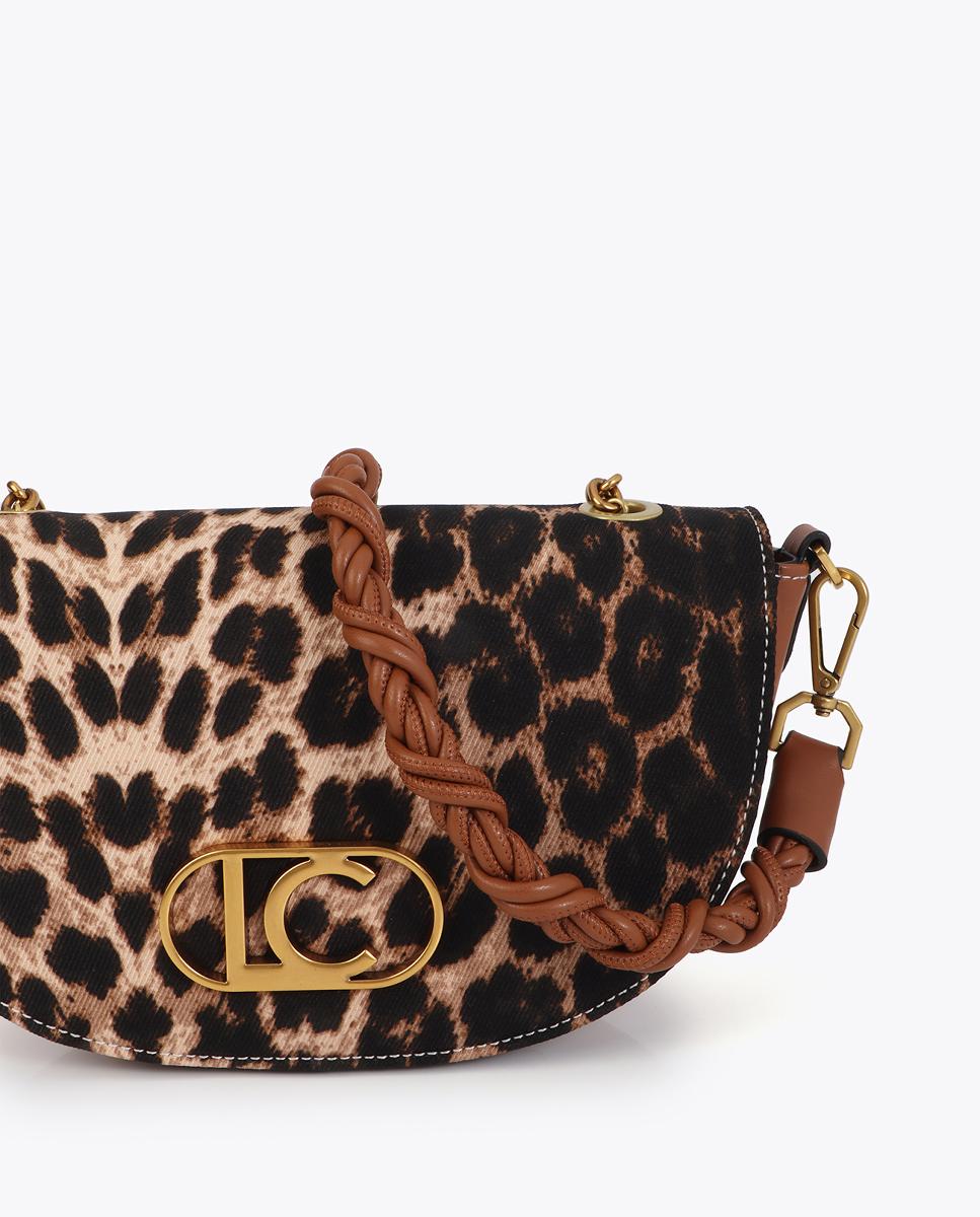Mala Meia-Lua com Animal Print de Leopardo e Efeito de Pele Castanho-escuro-6