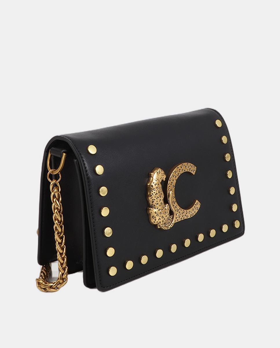 Mala a Tiracolo com Aba LC e Animal Print com Tachas Preto-4