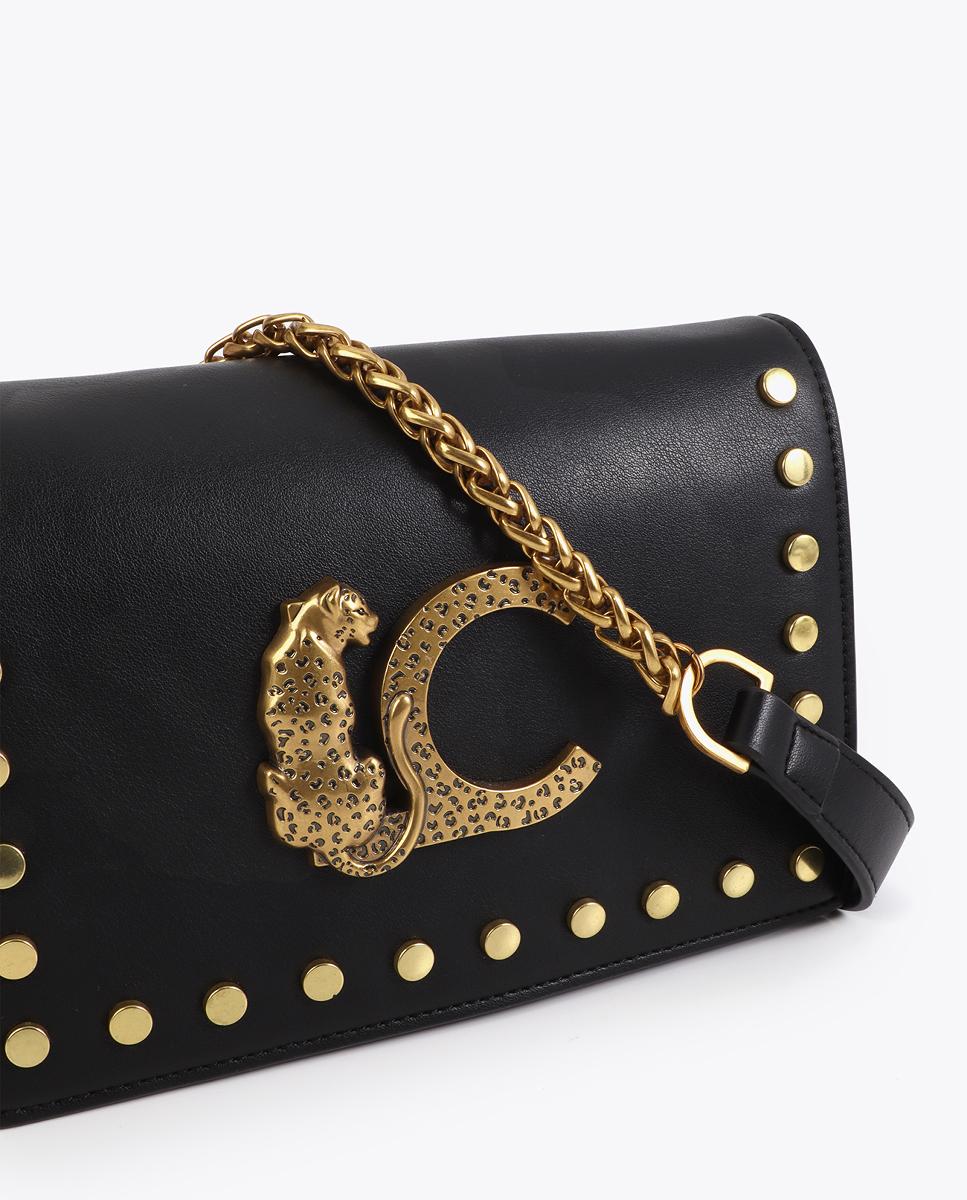 Mala a Tiracolo com Aba LC e Animal Print com Tachas Preto-8