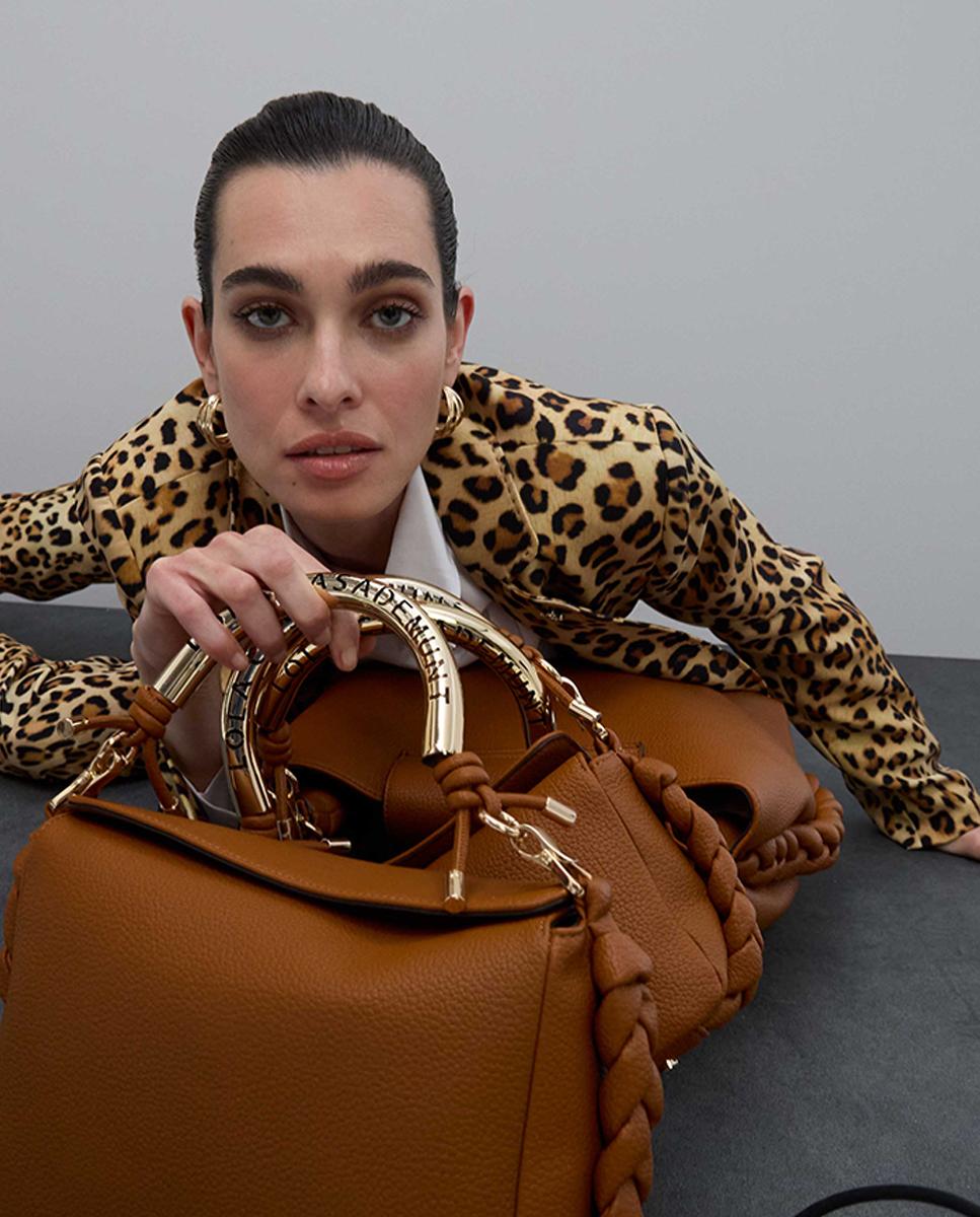 Mala Shopper com Alça Metálica Perfurada Camel-4