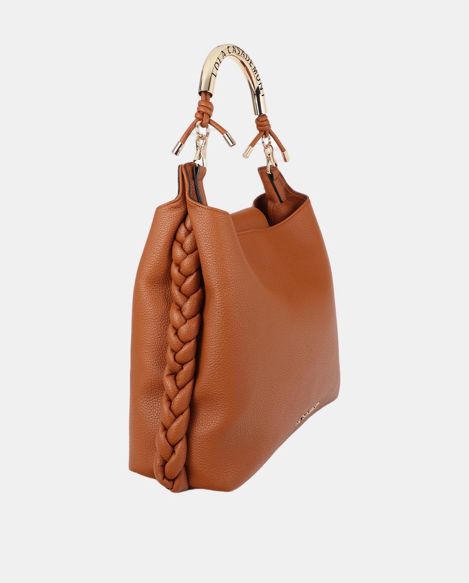 Mala Shopper com Alça Metálica Perfurada Camel-5