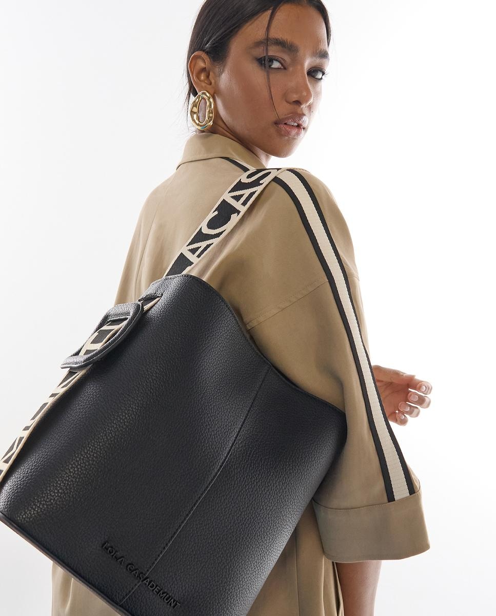 Mala Shopper com Alça de Nylon em Contraste Preto-6