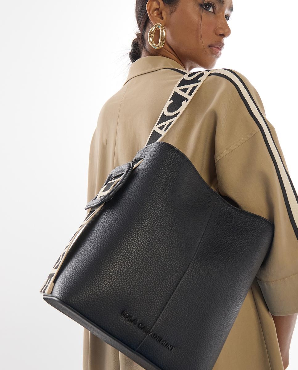 Mala Shopper com Alça de Nylon em Contraste Preto-7