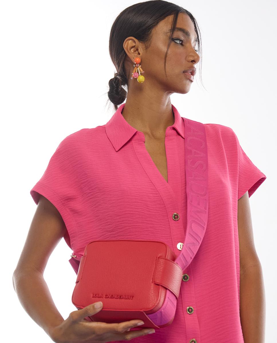 Mala a Tiracolo com Alça e Nylon em Contraste Vermelho-2