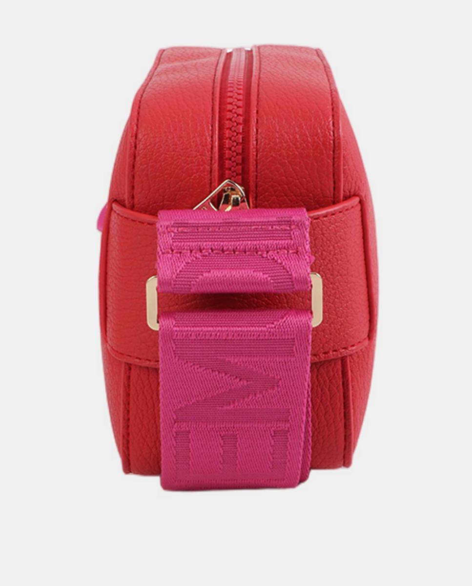 Mala a Tiracolo com Alça e Nylon em Contraste Vermelho-5