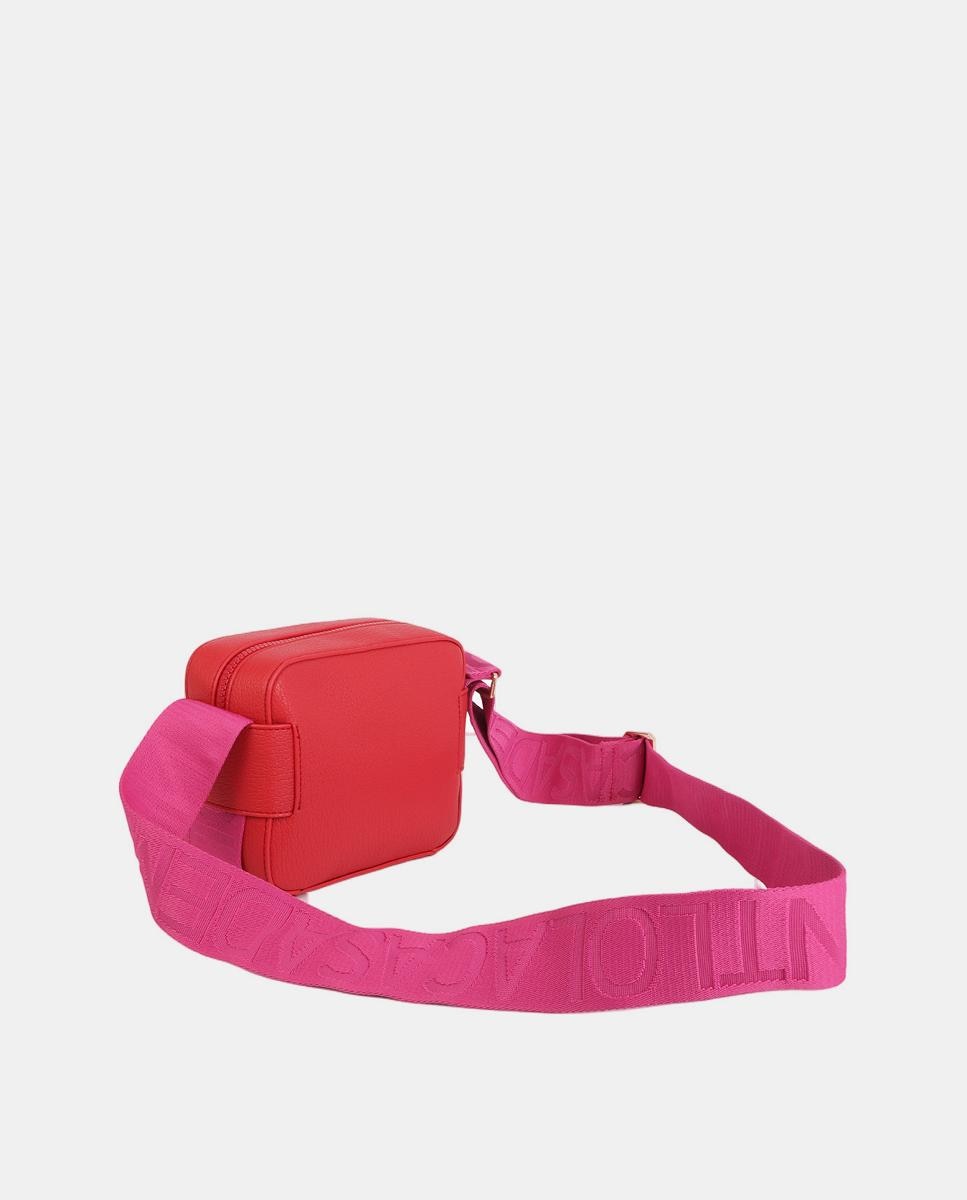 Mala a Tiracolo com Alça e Nylon em Contraste Vermelho-6