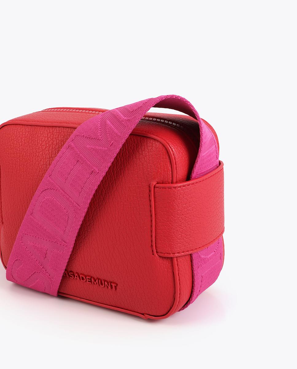 Mala a Tiracolo com Alça e Nylon em Contraste Vermelho-8