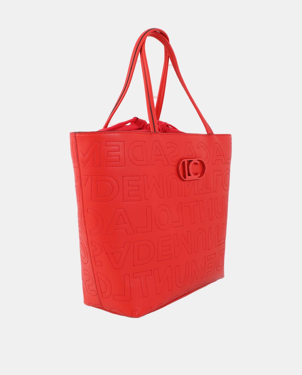 Mala Shopper sem Estrutura com Pespontos e Monograma Coral-3