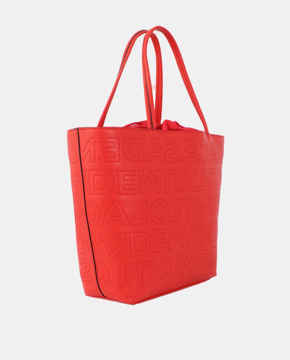Mala Shopper sem Estrutura com Pespontos e Monograma Coral-5