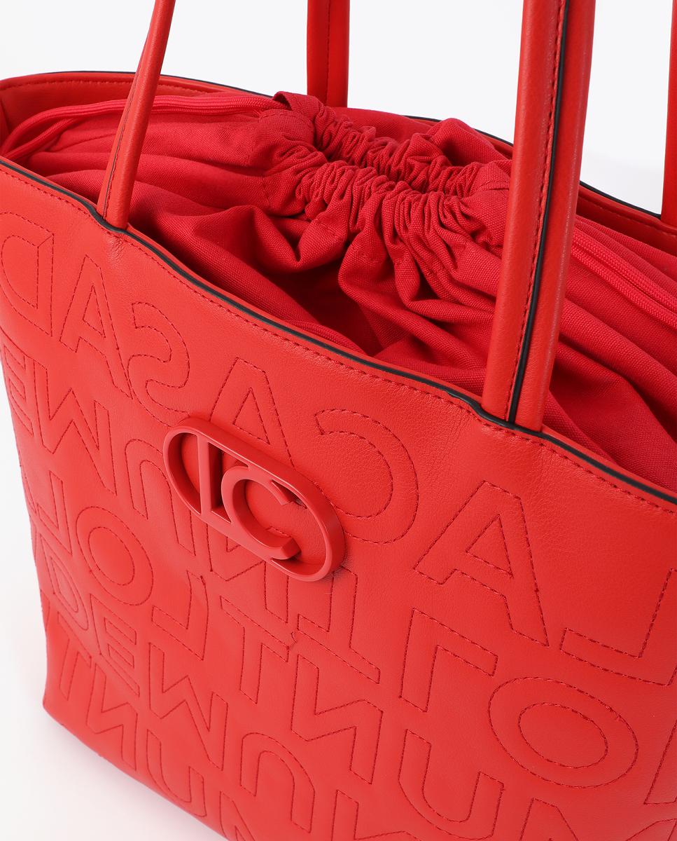 Mala Shopper sem Estrutura com Pespontos e Monograma Coral-7