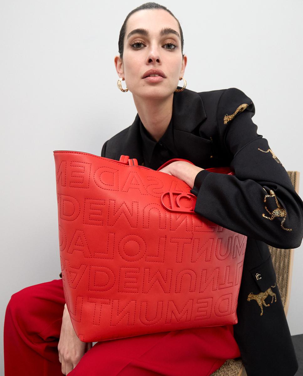 Mala Shopper sem Estrutura com Pespontos e Monograma Coral-8