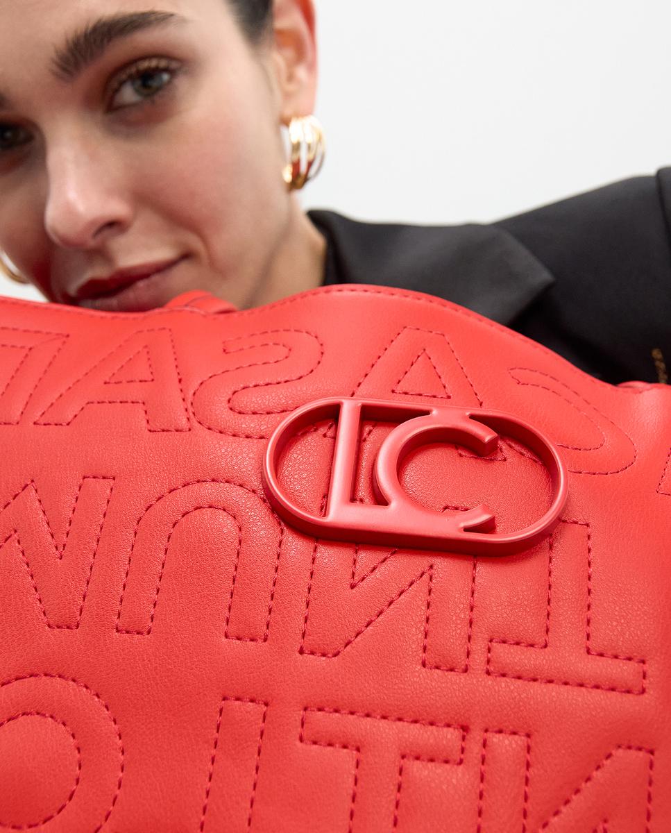 Mala Shopper sem Estrutura com Pespontos e Monograma Coral-9