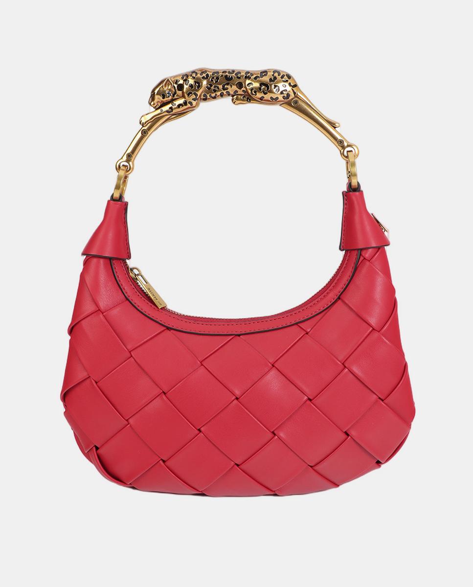 Imagem 0 de Mala Entrançada de Meia-Lua com Alça e Animal Print de Leopardo