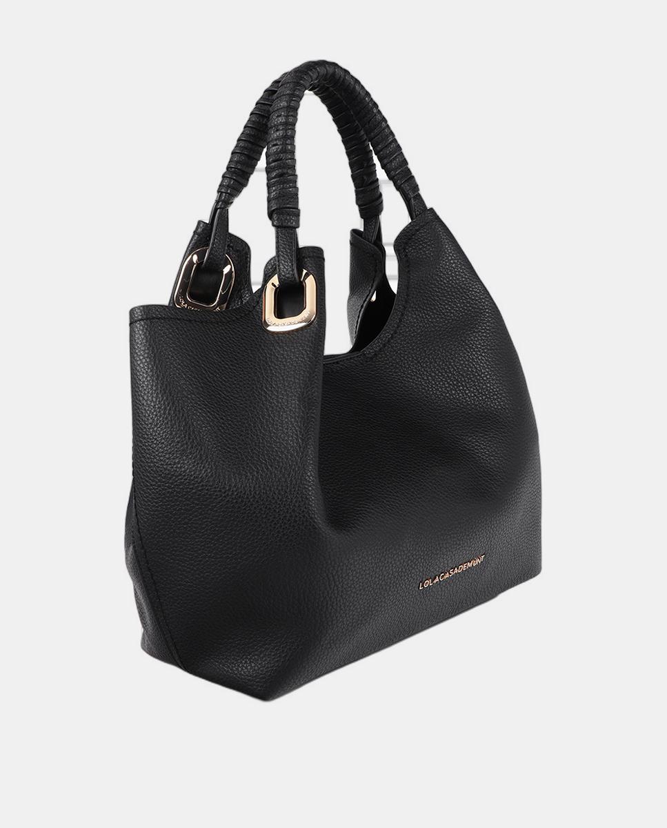 Mala Shopper com Alça Entrançada e Peças Metálicas Preto-2
