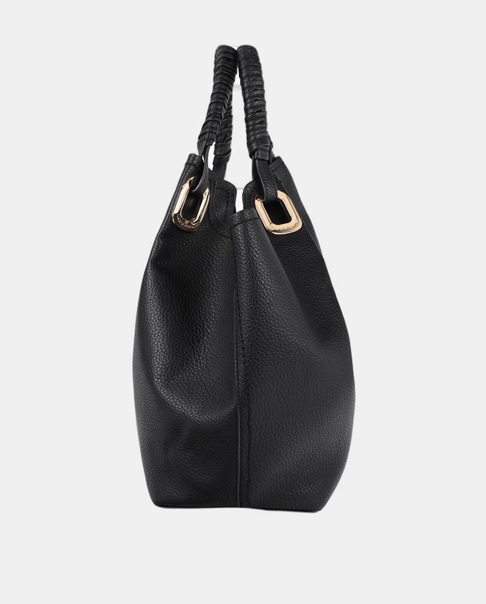 Mala Shopper com Alça Entrançada e Peças Metálicas Preto-3