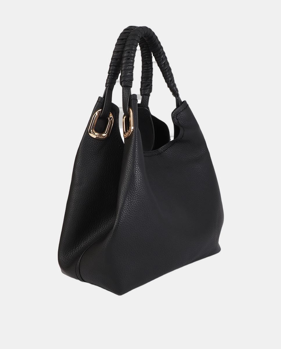 Mala Shopper com Alça Entrançada e Peças Metálicas Preto-4
