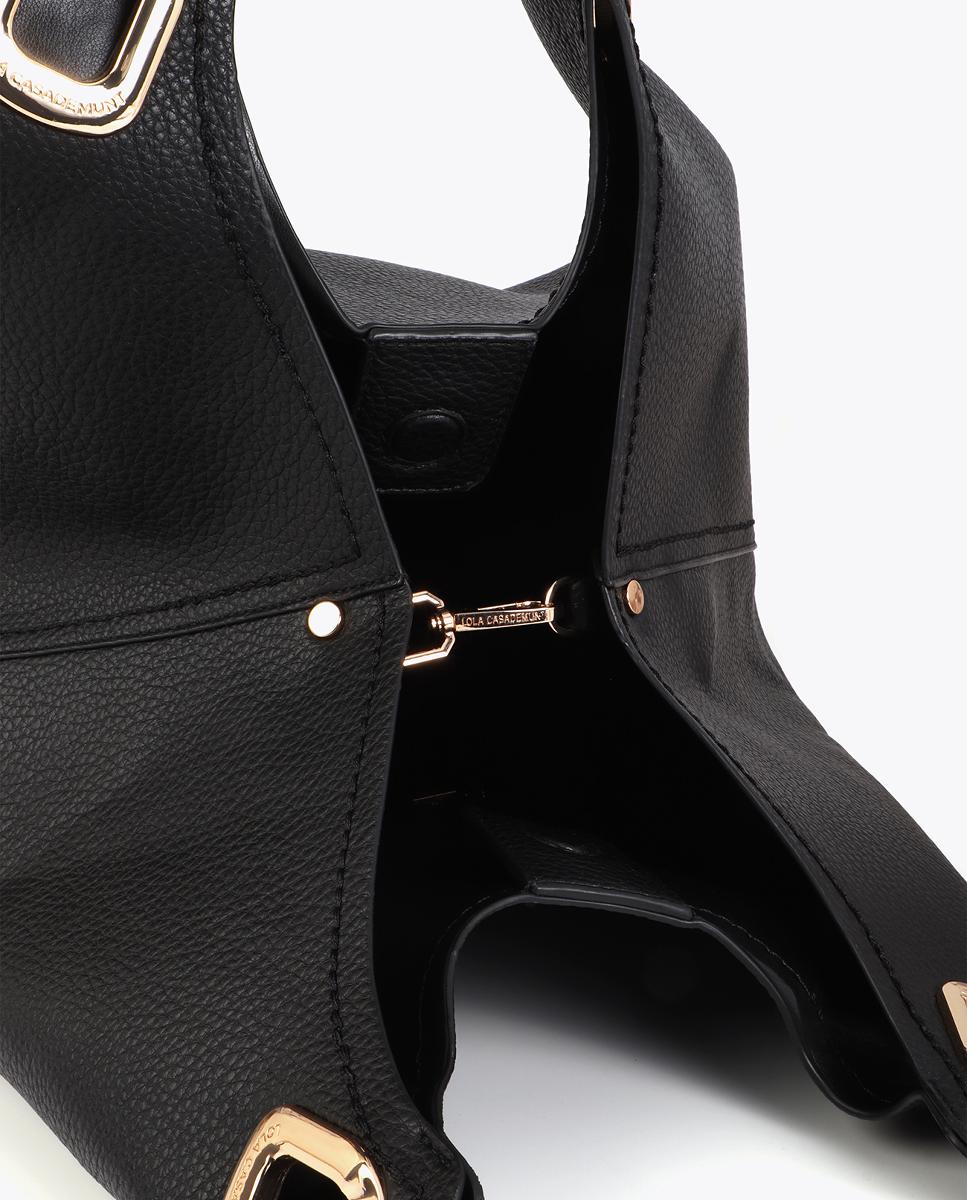 Mala Shopper com Alça Entrançada e Peças Metálicas Preto-5