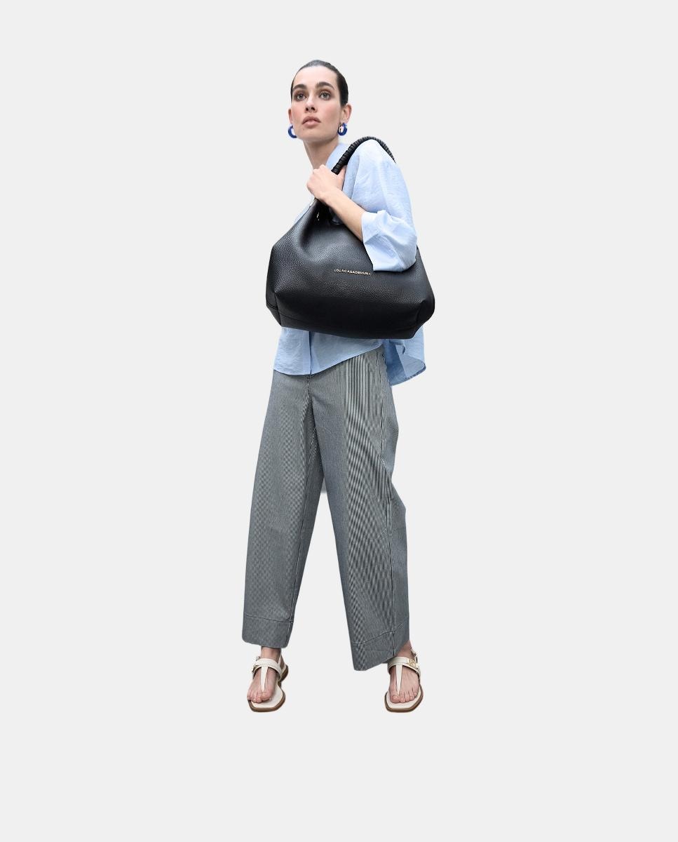 Mala Shopper com Alça Entrançada e Peças Metálicas Preto-7