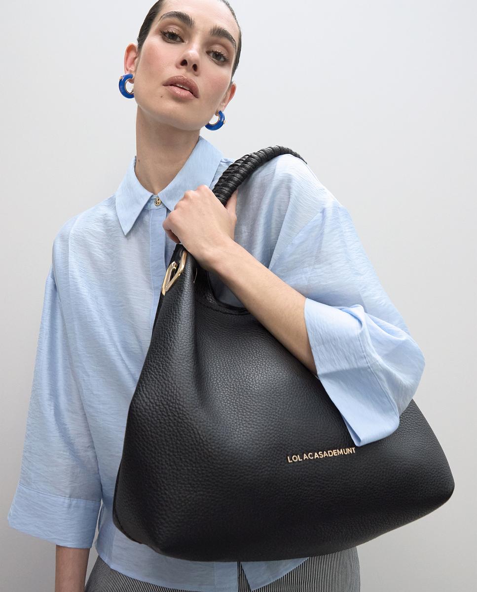 Mala Shopper com Alça Entrançada e Peças Metálicas Preto-9